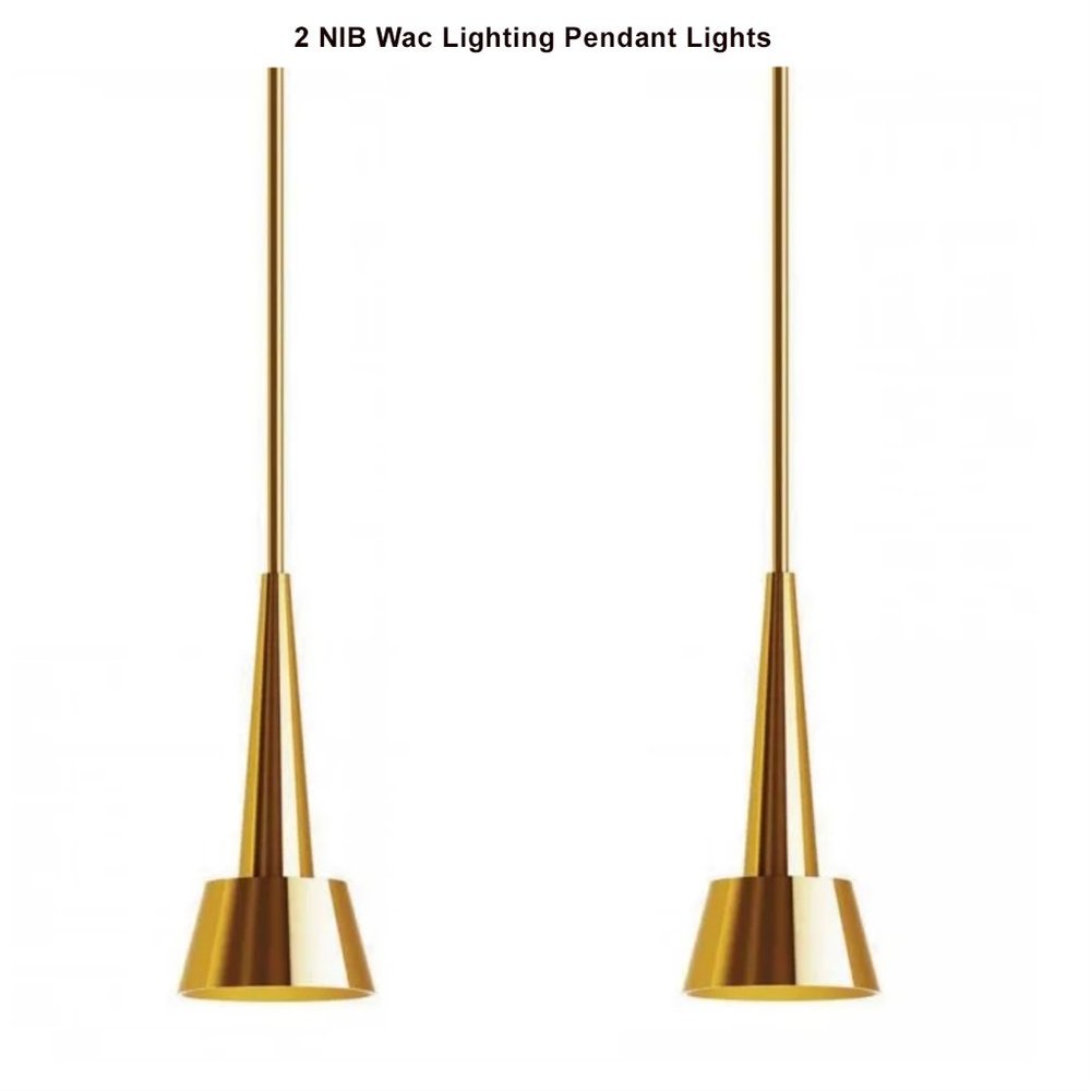 NIB 2 (two) WAC Lighting Rocket 5" Wide Brass LED Mini Pendant Metal Shade